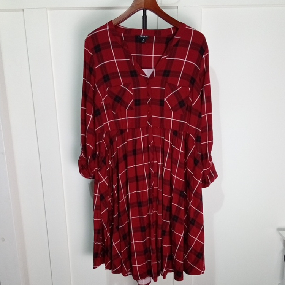 Torrid Red and Black Plaid Long Sleeve Dress Size 0